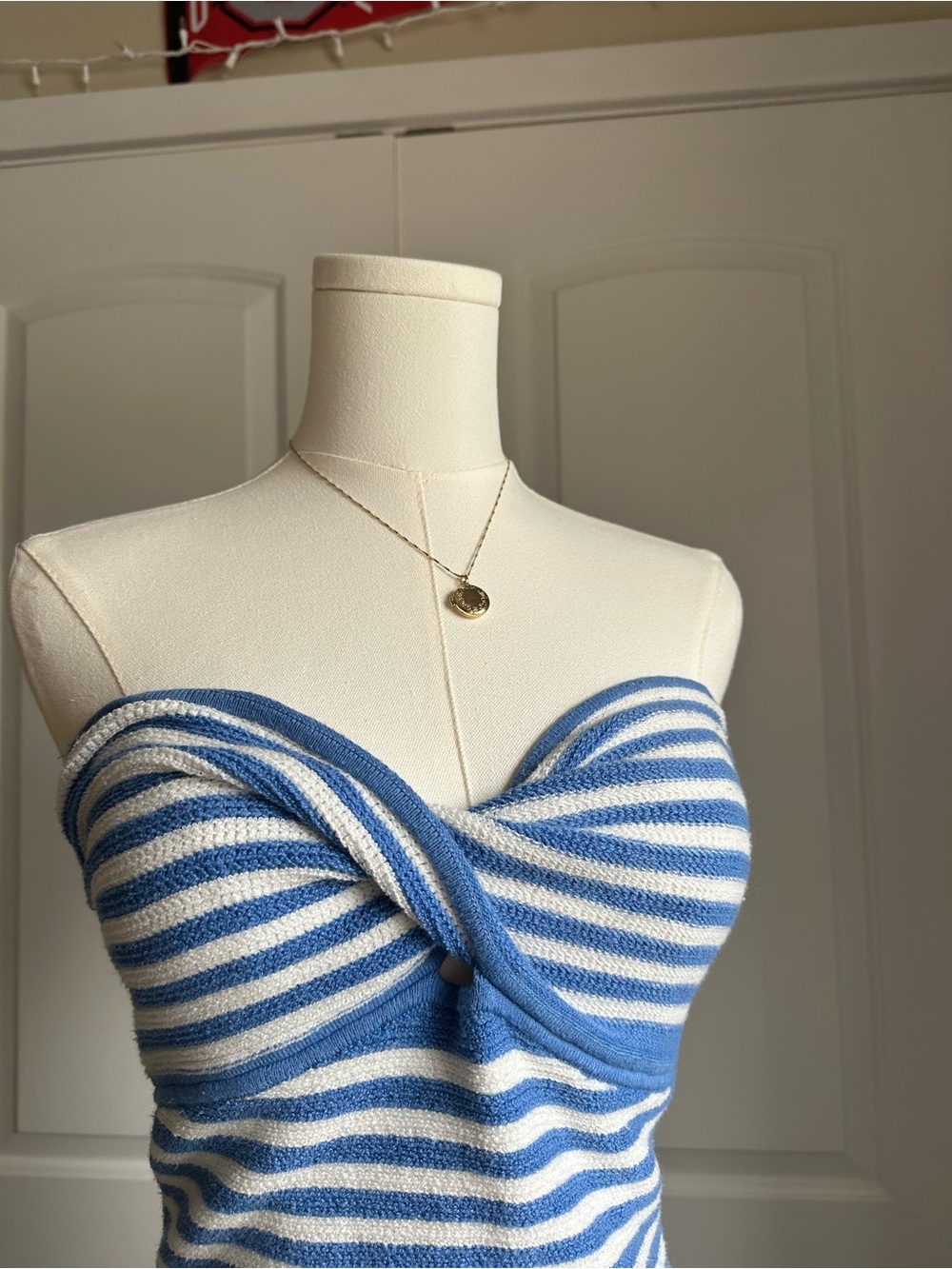American Eagle Coastal Striped Blue & White Twist-Bust Tube Top - Picture 2 of 6